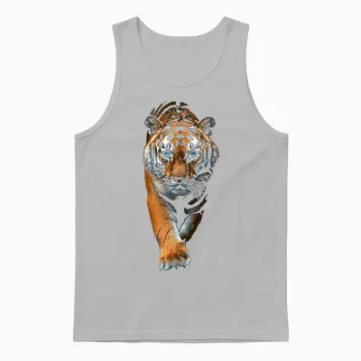 Tiger Animal Graphic Blue Eyes Illustration Tiger T-Shirt, Black Unisex Tank Top - Ash