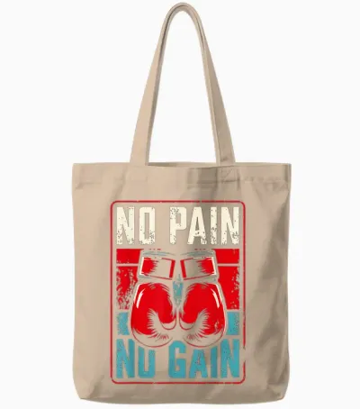 No Pain No Gain Idea Boxing T-Shirt, Black, S Tote Bags - Natural
