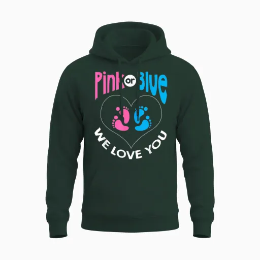 Gender Reveal Pink or Blue We Love You Babyparty Unisex Hoodie in Forest