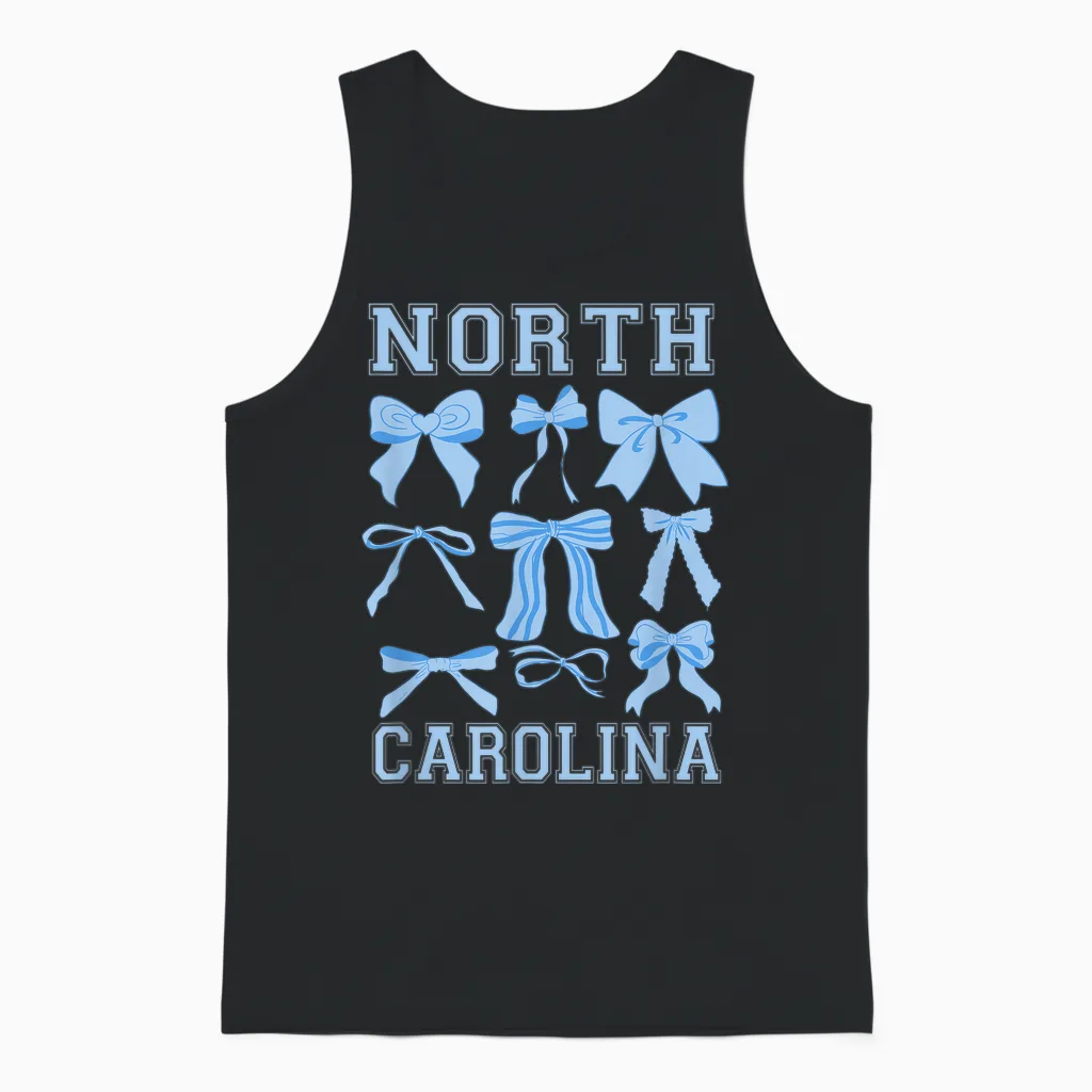 North Carolina Blue Coquette Bow Varsity Women Toddler Girls Unisex Tank Top in Black
