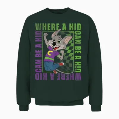 Chuck E. Cheese Where a Kid Can Be a Kid Modern Chuck Faded Unisex Sweatshirt - Forest