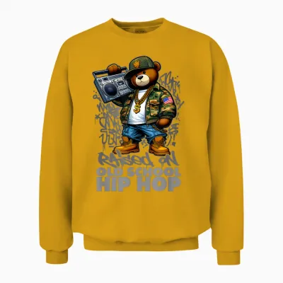 Raised on Old School Hip Hop Bear Rap 90s Hip Hop T-Shirt, Black, S Unisex Sweatshirt - Gold