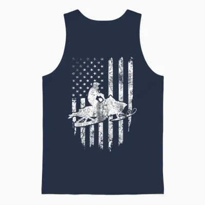 Vintage American Flag Snowmobiling Snowmobile Rider Unisex Tank Top - Navy