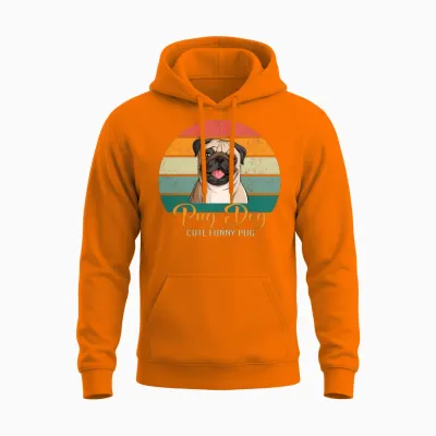 Cute Funny Pug Unisex Hoodie - Safety Orange