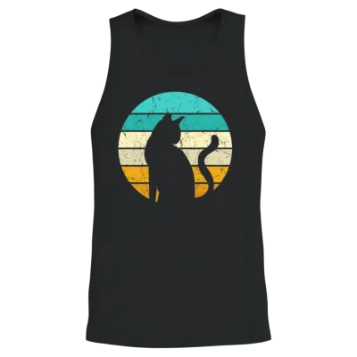 Cat Retro Style Unisex Tank Top - Black