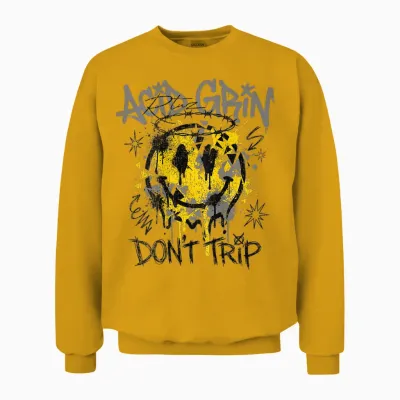 Backprint Streetwear Mode Fashion Damen Herren Retro Smile Unisex Sweatshirt - Gold