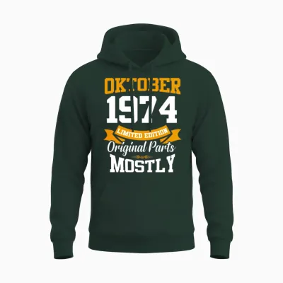 October 1974 Vintage Birthday Present Unisex Hoodie - Forest