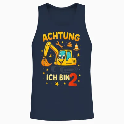T-Shirt with German Text "excavator Birthday Achtung Ich Bin 2 Unisex Tank Top - Navy