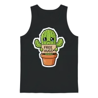 Free Hugs Cactus Sad Cute Plant Pun Unisex Tank Top - Black – 1
