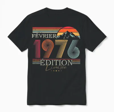 1976 Vintage Février Anniversaire Rétro Homme Femme Cadeau Unisex T-Shirt - Black