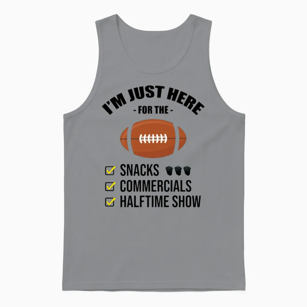 Just Here for Snacks Commercials Halftime Football Unisex Tank Top in Sport Grey