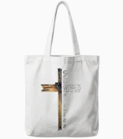 Son of God Jesus Christ Cross Christian 9 John 3 16 Tote Bags - White