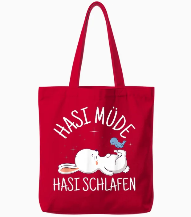 Hasi Tired Hasi Sleeping Bunny Sleepwear Sleep T-Shirt, Black Tote Bags in Red