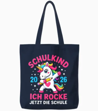 Mädchen Schulkind 2026 Ich Rocke Jetzt Die Schule Einhorn Tote Bags - Navy