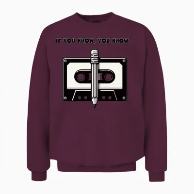Retro Cassette Tape and Pencil Unisex Sweatshirt - Maroon
