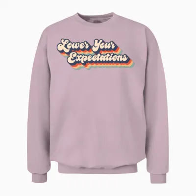 Lower Your Expectations Retro Badge Unisex Sweatshirt - Light Pink