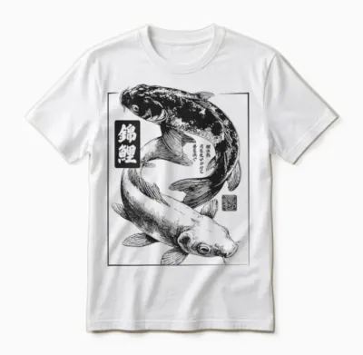 Vintage Japanisches Haiku Yin Und Yang Karpfen Fisch Koi Unisex T-Shirt - White