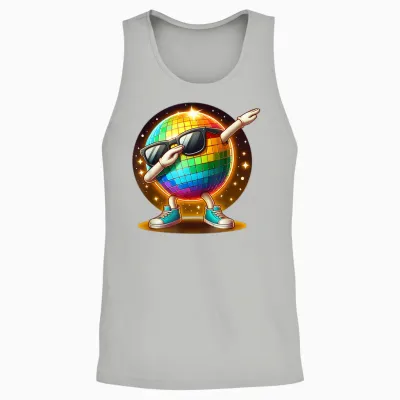 70s Disco Ball Dabbing Sunglasses Nightclub Dance Led Party T-Shirt, Black, S Unisex Tank Top - Ash