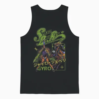 Steel Ball Run Gyro Distressed Kanji Collage Anime Unisex Tank Top - Black