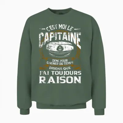 Captain Men's Boat Motor Gift T-Shirt, Black Unisex Sweatshirt - Military Green