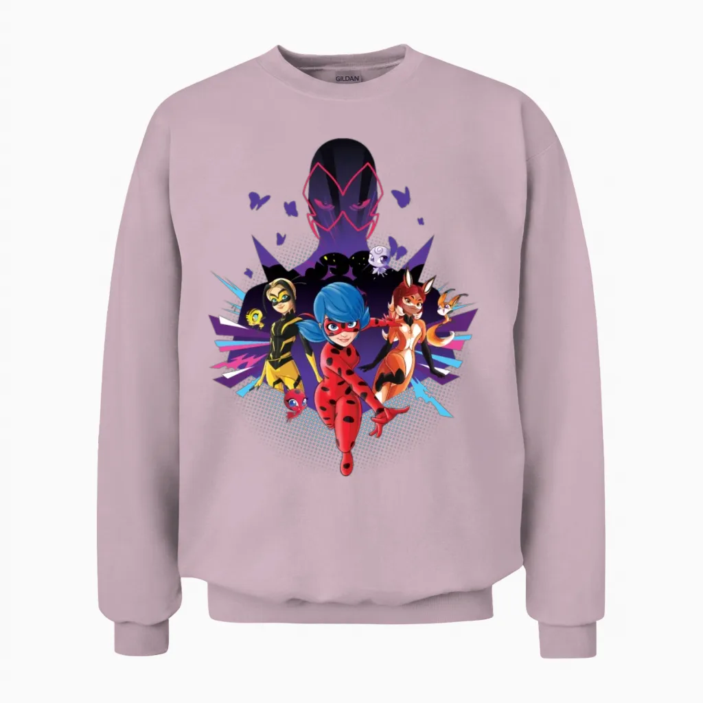 Miraculous Superheroes Kwami vs Hawk Moth Unisex Sweatshirt in Light Pink