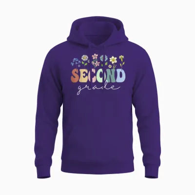 2nd Grade Wildflower Floral Back to School Gift for Teachers T-Shirt for Men Women Girls Kids Unisex Hoodie - Purple