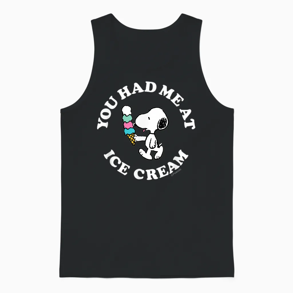 Peanuts - Snoopy You Had Me at Ice Cream Unisex Tank Top in Black