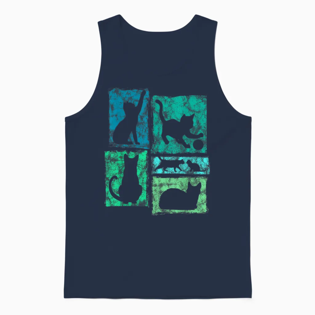 Retro-Katzen-Grafik Für Katze, Mutter Und Katze, Vater, Männer, Frauen, Kinder Unisex Tank Top in Navy