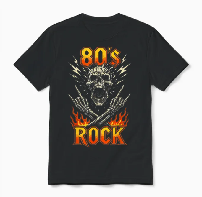 80s Retro Music Band Gift Rock Vintage Skull Unisex T-Shirt in Black