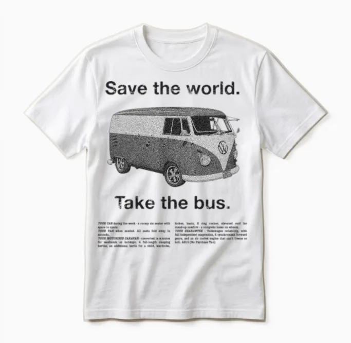 Volkswagen T1 Camper Save the World Take the Bus Unisex T-Shirt in White