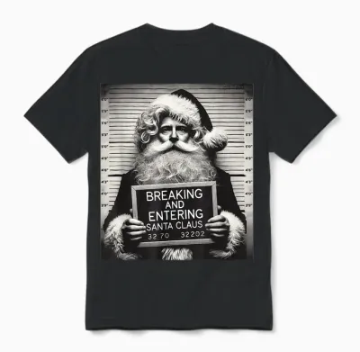Santa Mugshot Funny Christmas Santa Xmas Unisex T-Shirt - Black