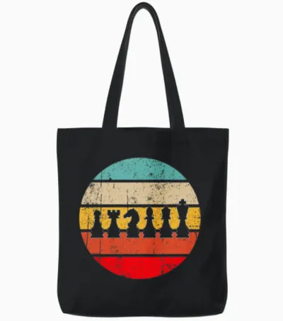 Chess Retro Tote Bags - Black