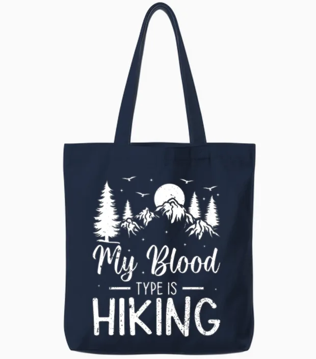 Outdoor Hiking Lover - My Blood Type Is Hiking Tote Bags in Navy