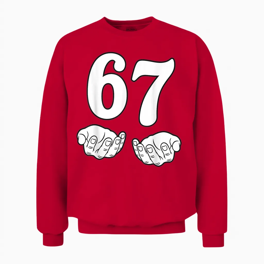 Six Seven 6 7 Funny 67 Gen Alpha Slang 6-7 Meme School Unisex Sweatshirt in Red