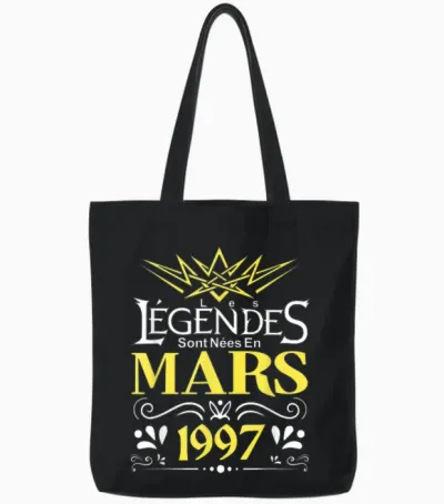 Legends Are Born in March 1997 Birthday Gift T-Shirt, Black, S Tote Bags - Black
