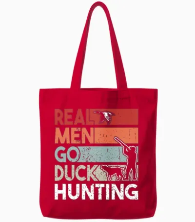 Duck Hunting Men with Duck Hunting Dog Tote Bags - Red