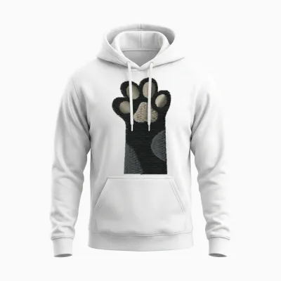Cat Toes Embroidered Unisex Hoodie - White