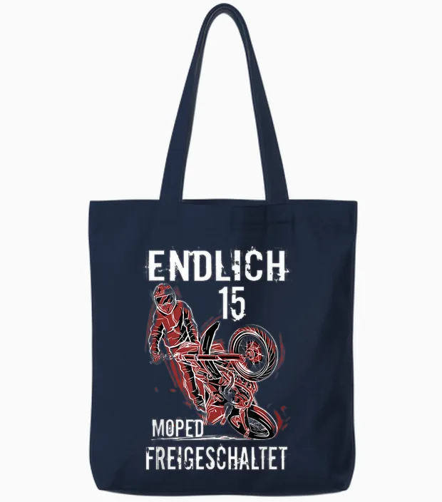 Endlich 15 Moped Unlocked Birthday Moped Driver Tote Bags in Navy