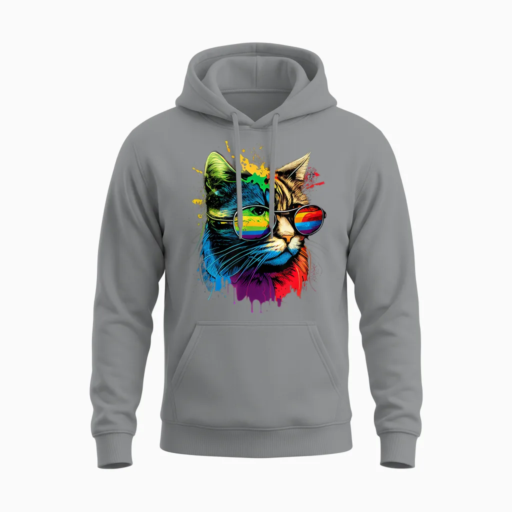 Rainbow Flag Gay Pride Lgbtq Wasserfarben Katze Unisex Hoodie in Sport Grey