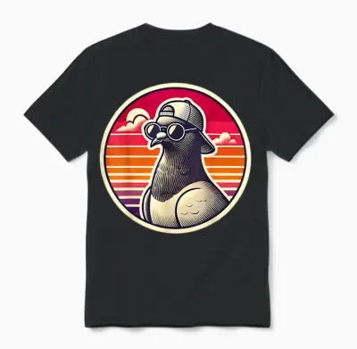 Vintage Sunset Cool Pigeon Retro for Bird Lovers T-Shirt, Blue, S Unisex T-Shirt - Black