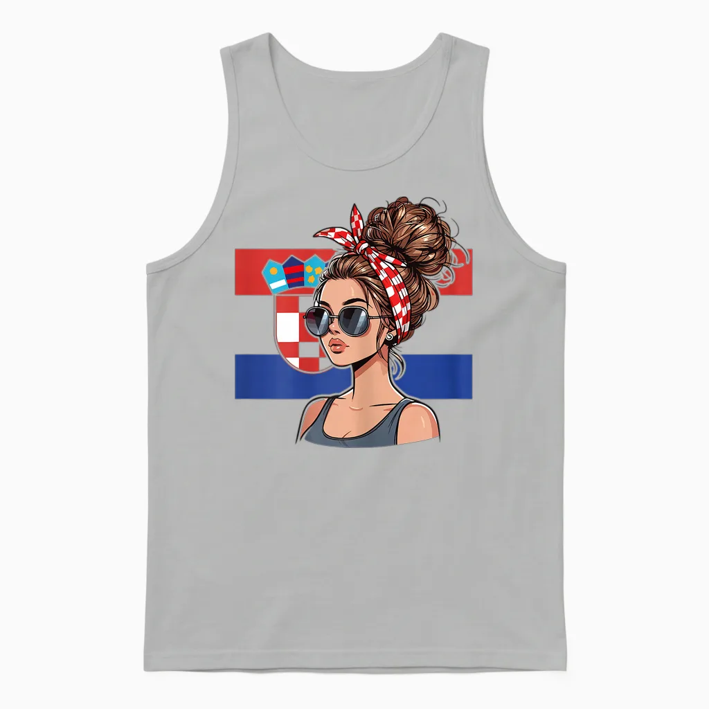 Croatia Fanartikel Frauen Messy Bun Kroatien Flagge Unisex Tank Top in Ash