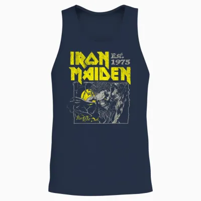 Iron Maiden - Fear of the Dark Yellow Text Unisex Tank Top - Navy