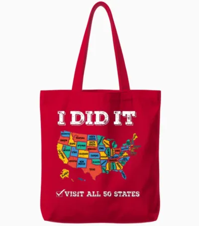 Visited All 50 States Usa Map for Travel Tote Bags - Red