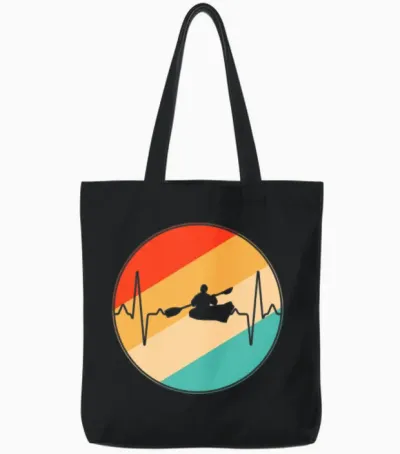 Kayak Retro Heartbeat Tote Bags - Black
