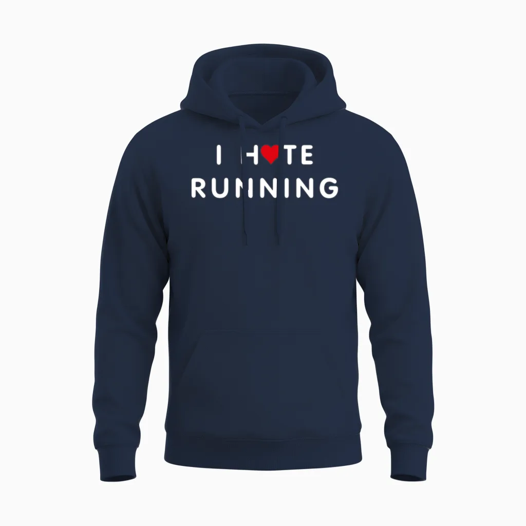I Hate Running Simple Unisex Hoodie in Navy