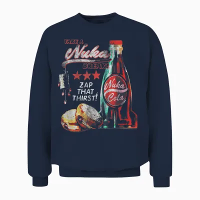 Fallout Video Game Take a Nuka Cola Break Zap That Thirst Unisex Sweatshirt - Navy