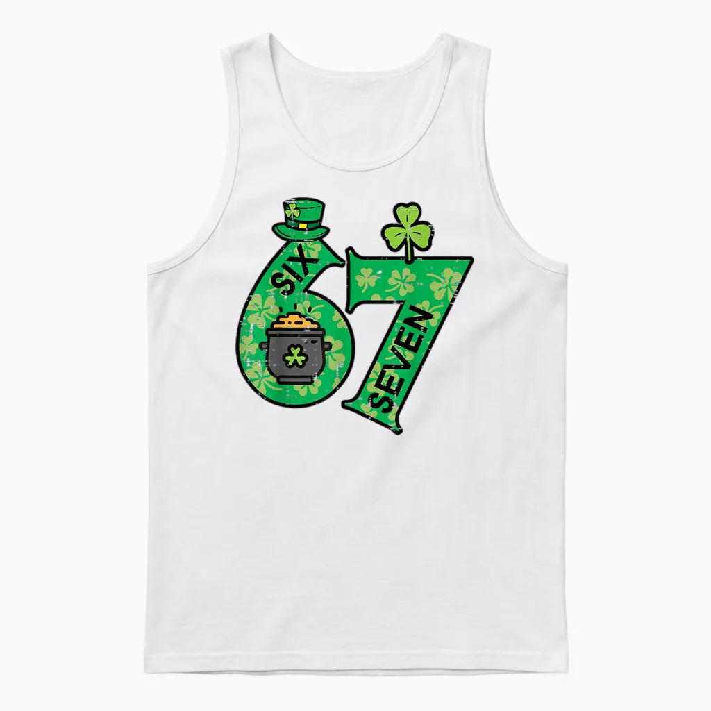 Six Seven 6 7 St Patricks Day 67 Paddys Meme Boys Unisex Tank Top in White