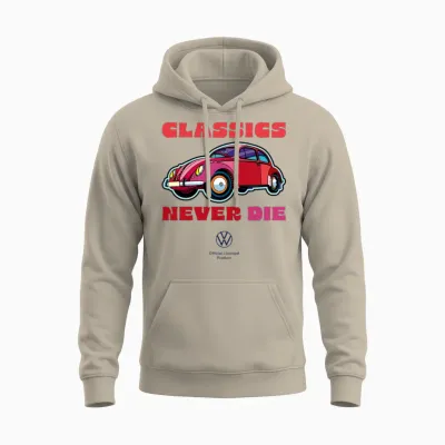 Volkswagen Vw Red Beetle with Logo and Lettering Unisex Hoodie - Sand