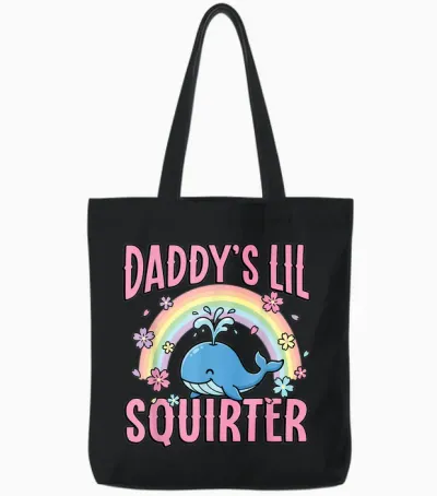Daddy's Lil Squirter Süßer Wal, Regenbogen-Kirschblüte Tote Bags - Black