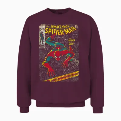 Marvel Spider-Man Comic Book Anniversary Short Sleeve Unisex Sweatshirt - Maroon